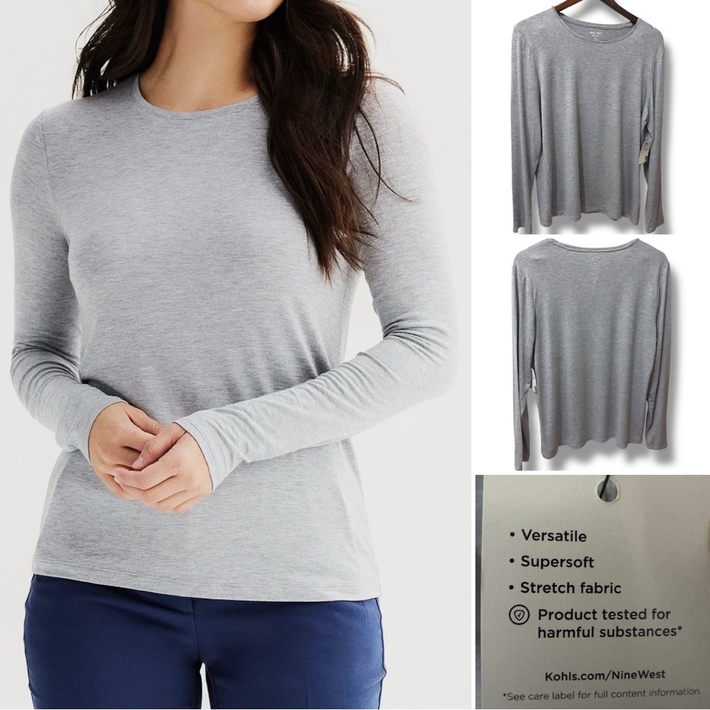 Nine West | NWT Heather Gray Soft Spun Long Sleeve Crewneck Top (size XL)